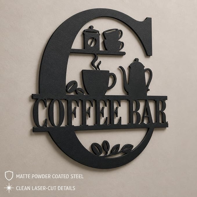 Coffee Bar Metal Wall Decor, Farmhouse Kitchen Sign, 14 Inch | Matte black metal COFFEE BAR sign with pre-drilled holes for kitchens, coffee stations, cafés, and farmhouse wall decor. - Image 9