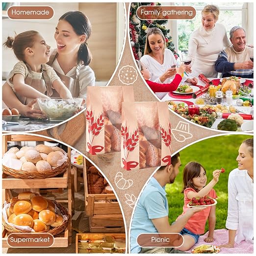 Gueevin 150 Pcs Kraft Paper Bread Bag for Homemade Bread Large Sourdough Loaf Bag with Clear Window Bakery Food Package Storage with 500 Pcs Sticker for Popcorn Cookies, 14x8.3x3.2'' - Image 7