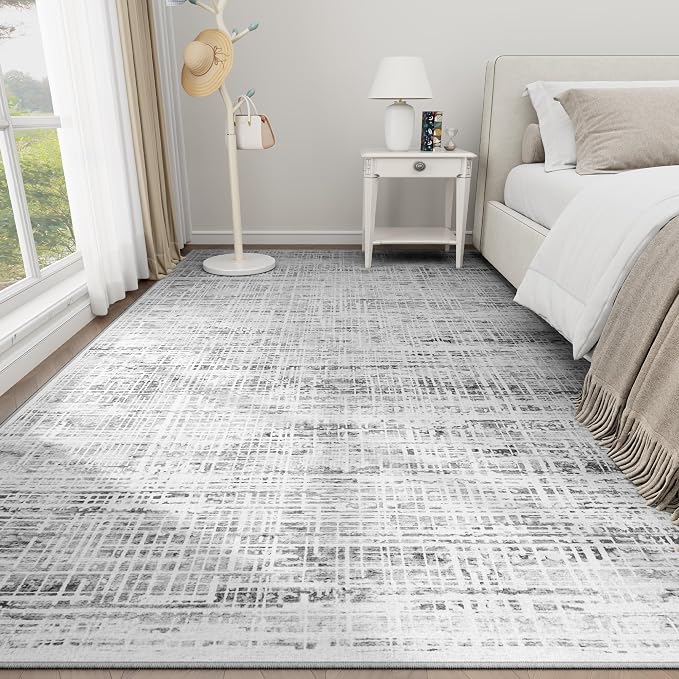 8x10 Washable Area Rug for Living Room Bedroom: Non-Slip Modern White Gray | Machine Washable TPR Backing, Stain-Resistant Low Pile, Pet & Kid Friendly, Abstract Decor for Dining Room, Dorm, Home Office - Image 9