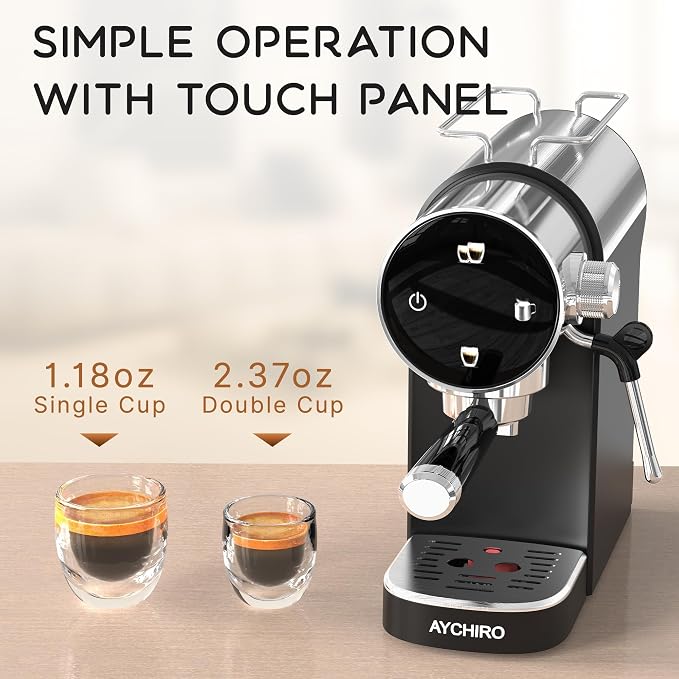 AYCHIRO 20 Bar Semi-Automatic Espresso Machine, Touch Panel Espresso Maker with Milk Frother Steam Wand, Cappuccino Latte Coffee Machine, Removable Water Tank for Home Barista, Black - Image 4