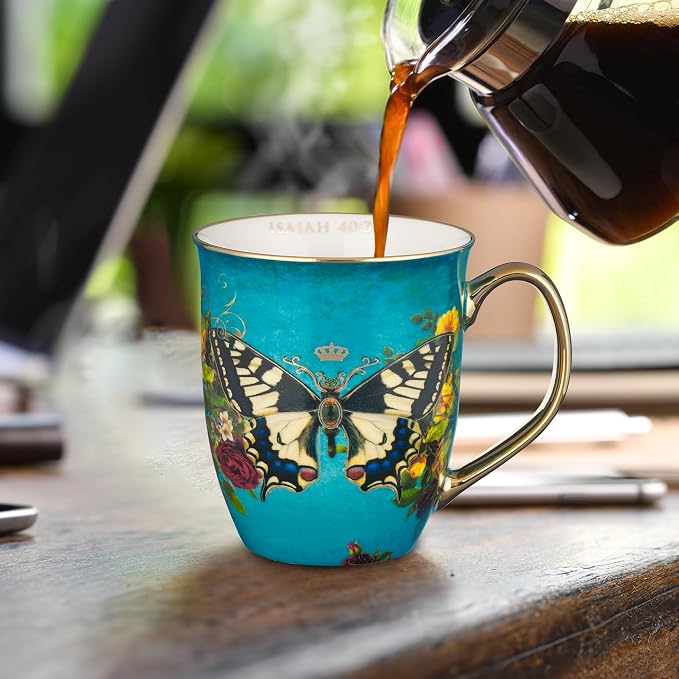 Christian Art Gifts Teal Butterfly Ceramic Coffee Mug with Gold Accents – 14 oz. Lead & Cadmium-free Inspirational Scripture Coffee and Tea Mug for Women & Men with Bible Verse: Hope – Isaiah 40:31 - Image 4