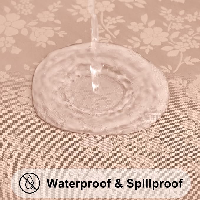 Smiry Round Waterproof Heavy Duty Vinyl Tablecloths, 70 x 70 Inch | Wipeable Washable Floral Embossed Table Cover for Kitchen and Dining Room, Indoor & Outdoor Use, Tan - Image 2