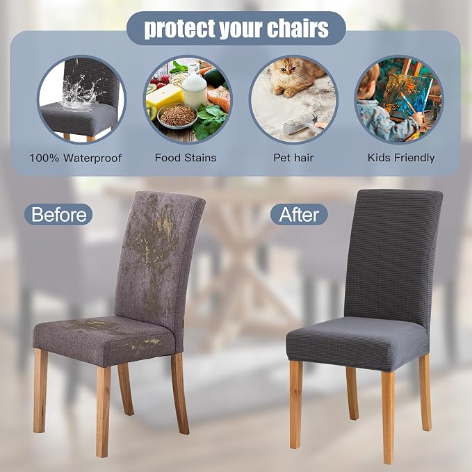 BIETYONE Waterproof Dining Chair Covers, Stretch Seat Protector, Washable | 4 Pack, Waterproof, Spill Resistant, Washable, Stretch Fit, Easy Clean Chair Protector - Image 5