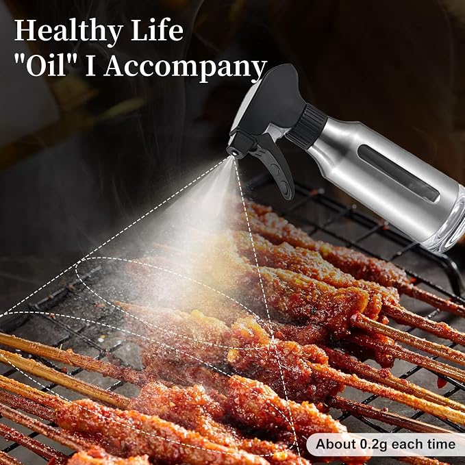 Oil Sprayer for Cooking,Stainless Steel Olive Oil Mister for Air Fryer Black Nozzel Dispenser Bottles Fat Reduction Glass Oil Control Spray Pot 6.35oz(180ml) Capacity - Image 5