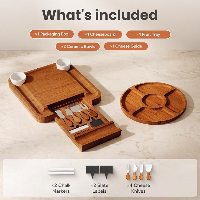 SMIRLY Charcuterie Board Set with Serving Accessories, Bamboo Brown | Housewarming and Wedding Gift for Couples, Designed for Movie Nights, Wine Nights and Serving Snacks at Home Gatherings - Image 2