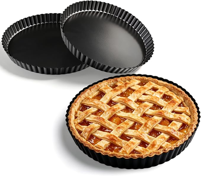 2 Pack 9 Inch Tart Pan,Removable Bottom,Nonstick Carbon Steel Quiche Pan | Heavy Duty Fluted Pie Pan,Quiche Baking Dish,Pie Mold/Tart Molds for Baking Fruit Tarts,Pies & Quiches, PFOA & PTFE-Free by MayweTanso