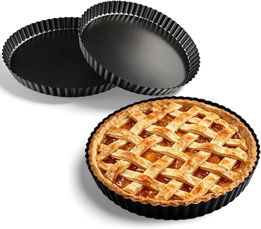2 Pack 9 Inch Tart Pan,Removable Bottom,Nonstick Carbon Steel Quiche Pan | Heavy Duty Fluted Pie Pan,Quiche Baking Dish,Pie Mold/Tart Molds for Baking Fruit Tarts,Pies & Quiches, PFOA & PTFE-Free by MayweTanso