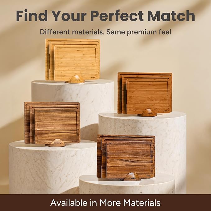 SMIRLY Cutting Board, Carbonized Bamboo Cutting Board Set of 3 with Stand | Non Toxic Wooden Cutting Board with Juice Grooves and Handles, Multiple Sizes Chopping Boards for Meat Vegetable Charcuterie - Image 9