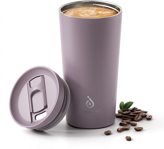 Ideus 17 oz Travel Coffee Mug, Double Wall Vacuum Stainless Steel Insulated Coffee Tumbler With Lid, Splash-Proof & Cup Holder Friendly, Keeps Drinks Hot/Cold, Dishwasher Safe, Purple by IDEUS