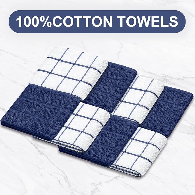 Oven Mitts Pot Holders Sets/Kitchen Towels and Dishcloths, Oven Gloves Kitchen Dish Towels 500 Degree Heat Resistant Potholders with Non-Slip Silicone Surface for Cooking, Grilling, Baking-Marine Blue - Image 5