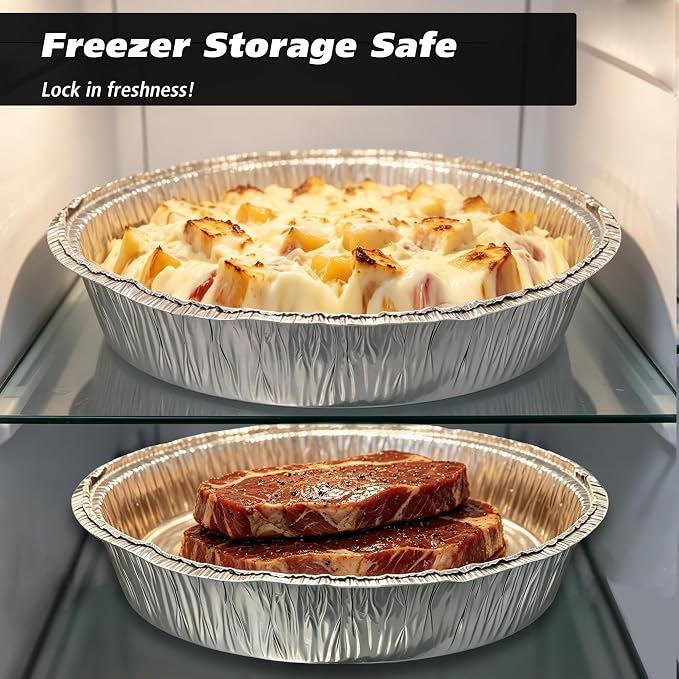 50 Pack 8" Round Aluminum Pans Pie Tins - Disposable Foil Baking Pans for Pies, Pot Pies, Quiche, Tarts and Casseroles, Oven/Freezer Safe Cake Baking Pans - Image 5