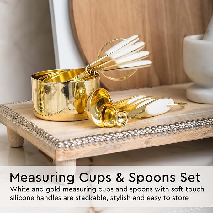 Styled Settings White and Gold Kitchen Utensils Set, 23-Piece | Stainless Steel, Gold Kitchen Accessories Include Measuring Cups, Silicone Utensils, Utensil Holder -Gold Kitchen Accessories - Image 5