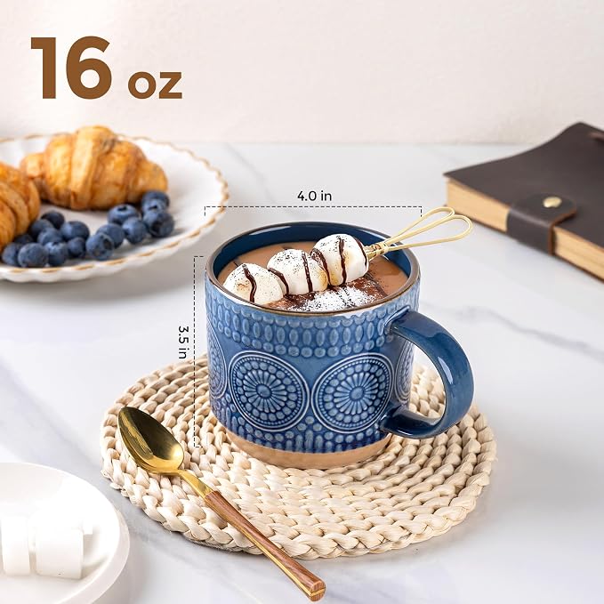 GBhome 16OZ Stackable Coffee Mugs, Ceramic Coffee Mugs with Texture Patterns for Man,Woman,Dad,Mom, Modern Coffee Mugs Set of 4 for Latte/Cappuccino/Cocoa. Dishwasher&Microwave Safe - Image 2