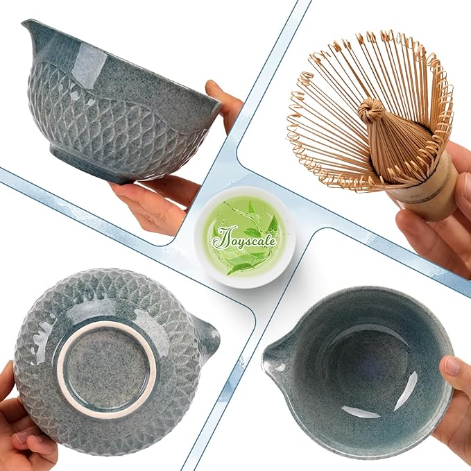 Joyscale Matcha Whisk Set, Matcha Set Whisk And Bowl, 8 Pcs Matcha Kit Set(Texture Design), 16 OZ, Japanese Matcha Tea Set, Matcha Making Kit Gifts for Tea Lovers(Sapphire Blue)