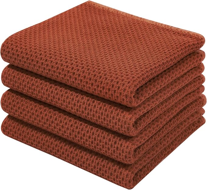 Homaxy 100% Cotton Waffle Weave Kitchen Dish Towels 4-Pack, Rust | 13 x 28 Inches, Ultra Soft Absorbent Dish Towels, Quick Drying Cleaning Towels by Homaxy