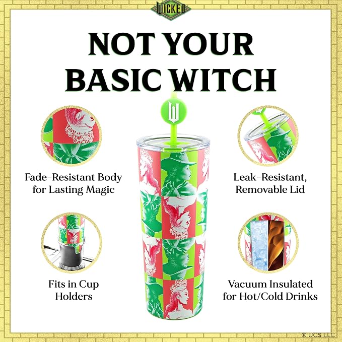 Dragon Glassware x Wicked Stainless Steel Tumbler, 24 oz - Portraits | Vacuum Insulated Wicked Cup with Lid & Straw For Water & Iced Tea; With Straw Charm; Official Wicked Merch - Image 5