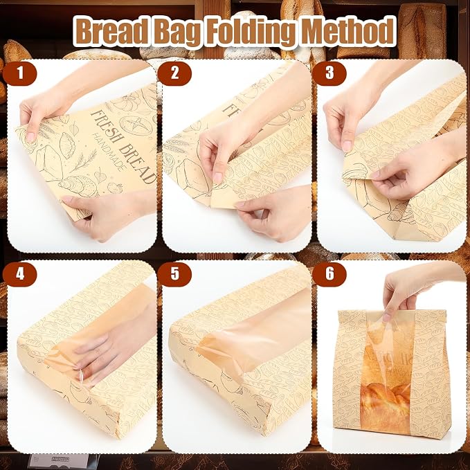 Feifeiya 200 Pack Kraft Paper Bread Bags for Homemade Sourdough Bread Bag with Clear Window 13.7 x 8.2 x 3.5 Large Bakery Packaging for Treat Storage Gift Giving with Seal Sticker - Image 7