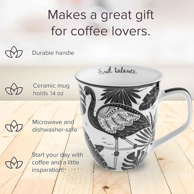 Karma Gifts 14 oz Black and White Boho Mug Flamingo - Cute Coffee and Tea Mug - Ceramic Coffee Mugs for Women and Men - Image 3