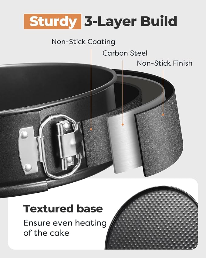 Kootek Cake Pan Set of 3, Springform Pans 4, 7, 9 Inch, 50 Parchment Paper | Carbon Steel, Nonstick Coating, Removable Bottom, Easy Release Baking Pans, Rust-Proof, Oven Safe, Round Cheesecake Pan - Image 6