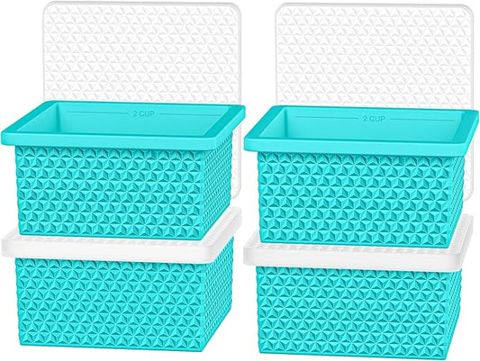 Silicone Freezer Tray with Lid-Stackable Soup Freezer Container Molds,2-Cup Ice Cube Trays for Perfect Portion Control,Food Storage & Meal Prep,Oven & Dishwasher Safe-4 Pack