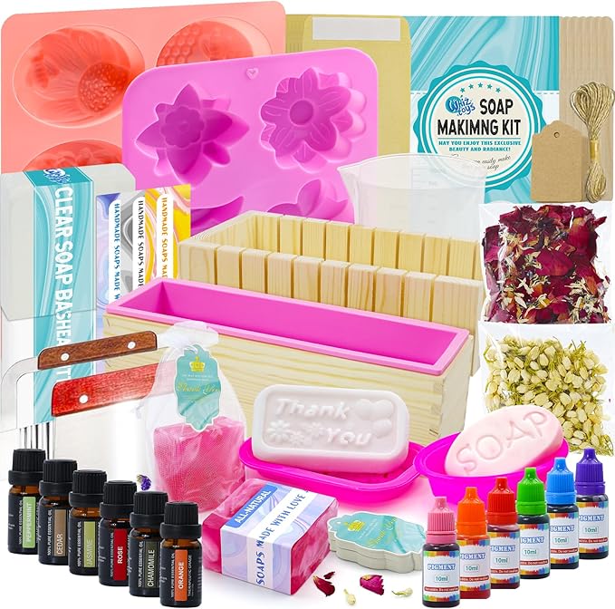 WhizToys Soap Making Kit Supplies, Crafts Kits for Adults and Kids, DIY Beginners Kit Containing Silicone Mold, Soap Cutter and Shea Butter Base, Fragrances and Gifts Cards