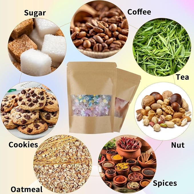 150 Kraft Mylar Bags for Food Storage 5X8 Mylar Bags with Window Candy Packaging Resealable Bags Reclosable Small Stand Up Pouches Edible Packaging, Kraft Paper Bags for Small Business - Image 4