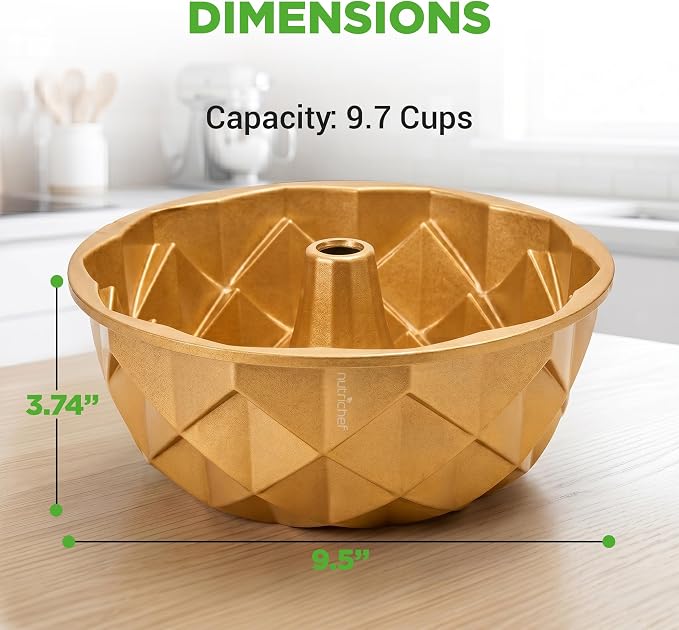 NutriChef 9-Inch Cake Pan - 9 Cups Nonstick Heavy Cast Aluminum Cake Mold for Baking - French Wreath Design for Uniform Baking - Easy to Clean, Gold - Image 8