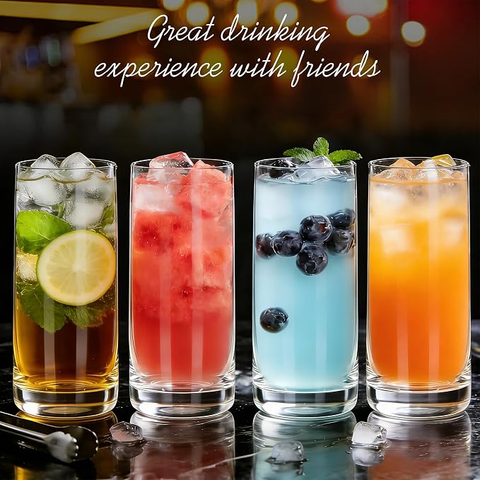 Highball Glasses Set of 6,13oz Clear Drinking Glass Cups for Mixed Drink Cocktail, Beer, Mojito, Water and Juice, Thick Tall Crystal Glassware for Kitchen, Restaurant, Home Bar and Parties - Image 8