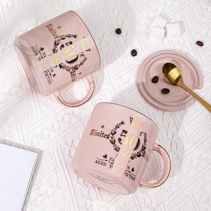 50th Birthday Gifts for Women Her,Fabulous 50 Aged to Perfection Coffee Mug | 14oz Pink Marble Gold Pattern Mug, Gifts Idea for 50 Year old Women Mom Wife Daughter Sister Friends Aunt Nice, Gift Boxed - Image 4