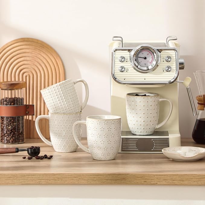 MALACASA LYDIA 16 Oz Coffee Mugs Set of 4, Ceramic Embossed Cups | For Coffee, Latte, Cappuccino, Tea, Dishwasher, Microwave Safe, Lead-Free Ceramic, Comfortable Handle, Gift Set - Image 2