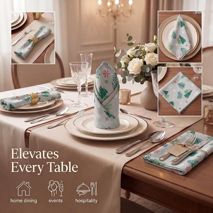 Urban Villa Cloth Napkins Cotton 20x20 (Set of 12) Greentree Print - Image 2