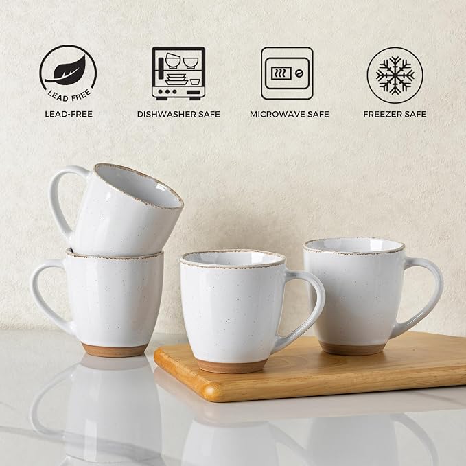AmorArc 12oz Ceramic Coffee Mugs set of 4, Stylish Coffee Mugs with Rustic Terracotta Underside for Latte/Cappuccino/Milk/Cocoa, Dishwasher&Microwave Safe, White - Image 6