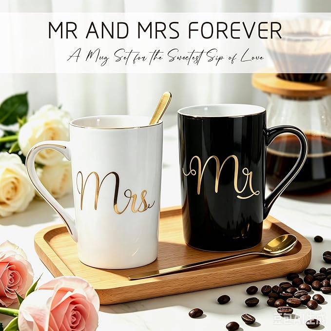 Jumway Wedding Gifts Basket, Gifts for Bridal Shower Engagement Wedding and Married Couples Anniversary - Tote Bag Ceramic Marble Coffee Mugs Gift Set Black - Image 3