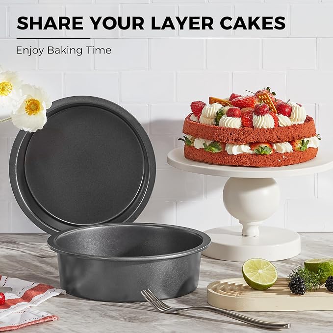 Round Cake Pan Set for Baking, 8 Inch, Nonstick Deeper Circle Cake Pans with Wider Grips, 2 Pieces Layer Cake Tin, Cheesecake Mold, Huty Duty, Dishwasher Safe - Grey - Image 2