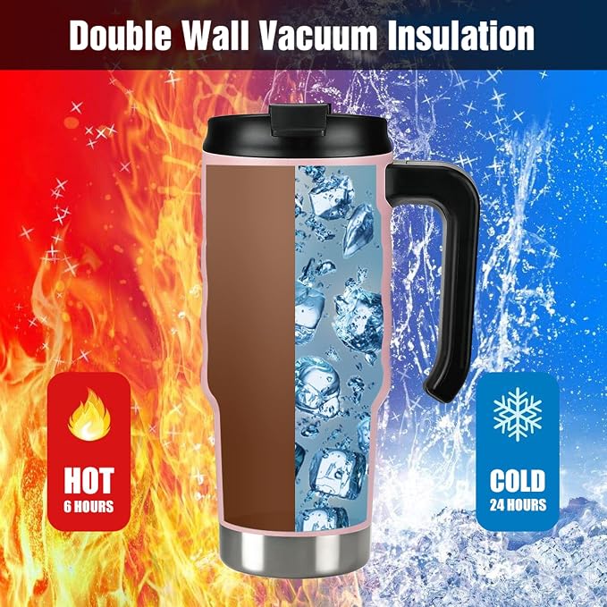 HAUSHOF 24 oz Travel Mug, Stainless Double Wall Vacuum Insulated Tumbler with Handle & Spill Proof Twist On Flip Lid and Wide Mouth, BPA Free (Pink) - Image 3