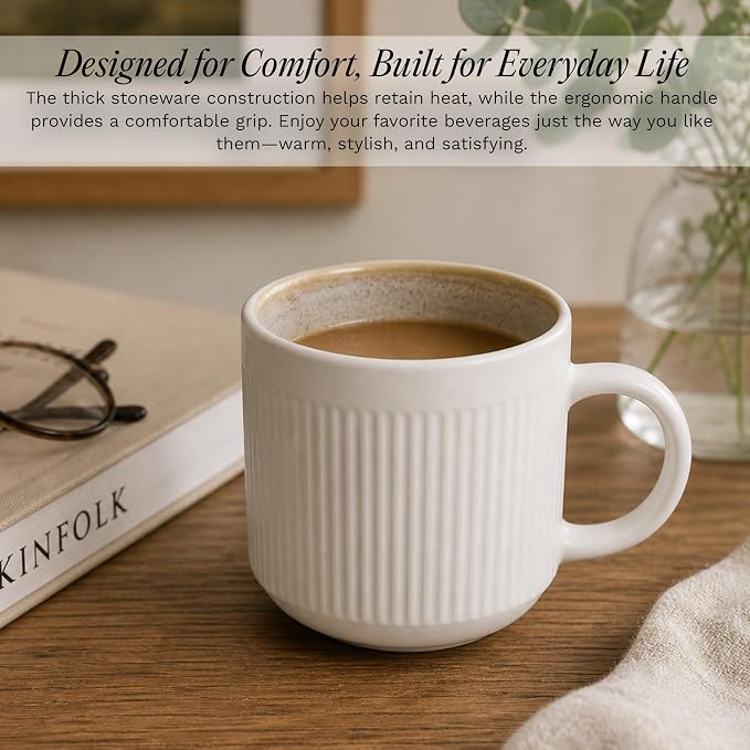 SANGO Anderson Cream Coffee Mugs Set of 4, 16.5 oz Stoneware Coffee Mug Set, Big Ceramic Tea Cup with Reactive Glaze for Cappuccino, Latte, Large Coffee Cups with Handle, Microwave & Dishwasher Safe - Image 7