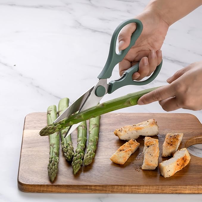 Rae Dunn Kitchen Scissors- Stainless Steel Kitchen Shears, Cooking Scissors for Cutting Meat, Chicken, Herbs and Produce with Blade Cover and Soft Grip Handles (Sage) - Image 5