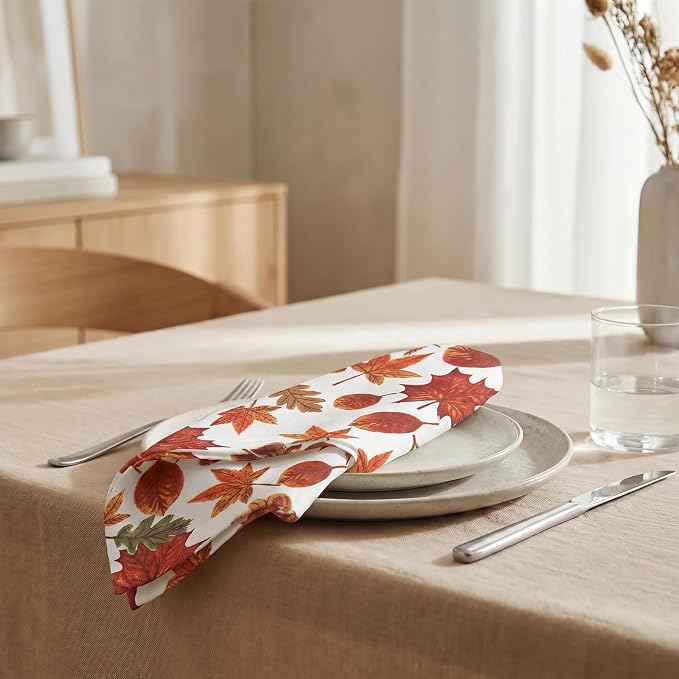 Urban Villa Cloth Napkins Cotton 20x20 (Set of 12) Harvest Leaf Print - Image 4
