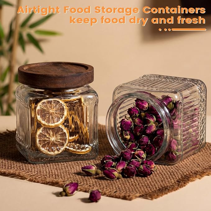 6 Pcs Vintage Glass Storage Jar with Lid 17 oz Glass Containers Stylish Ribbed Pattern Airtight Kitchen Jars Candy Jar for Food Cookies Candy Coffee Tea Beans Grains Storage - Image 4