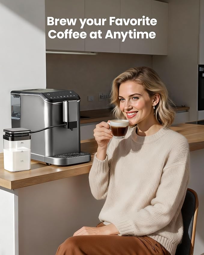 Automatic Espresso Machine with Grinder & Milk Frother | 19 Bar Pressure, 15 Grind Settings and Self-Cleaning Function for Making Espresso, Cappuccino and Latte at Home - Image 8