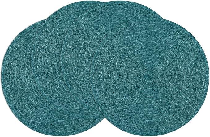 SHACOS Round Placemats Set of 4 Woven Braided Table Placemats 15 inch Circle Place Mats Washable Non Slip Table Mats for Home Wedding Party, Teal Green by SHACOS