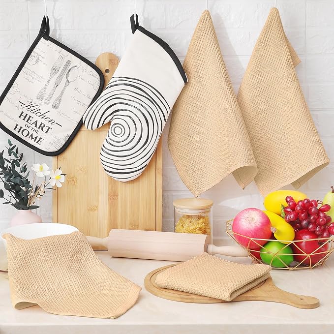 Homaxy 100% Cotton Waffle Weave Kitchen Dish Cloths 8-Pack, Apricot | 12 x 12 Inches, Ultra Soft Absorbent Dish Towels, Quick Drying Dish Rags with Hanging Loop - Image 6
