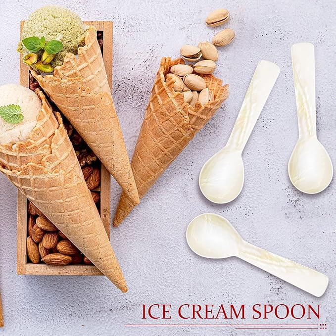 Caviar Spoons Mother of Pearl Mop Spoons with Hand Craft W Round Handle for Caviar, Egg, Ice Cream, Salt, Coffee Serving, Restaurant Serving Set(6 Pieces,2.75 Inch)