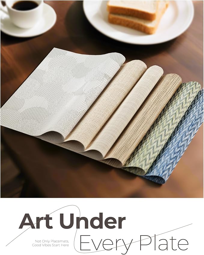 Leetaltree Beige White Placemats Set of 8 - Heat Resistant Non-Slip Place mats for Dining Table, Washable Durable PVC Vinyl Woven Table Mats(Beige White, 8) - Image 8