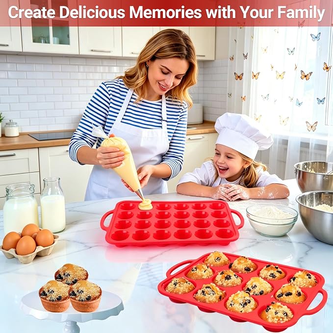 Redfly Silicone Mini Muffin Pans for Baking 24 Cup with Steel Frame Non-Stick,2Pack Small Cupcake Pan, Food Grade, Easy Release,Dishwasher Oven Freezer Microwave Safe for Muffin Tin Cake Pop Molds - Image 8