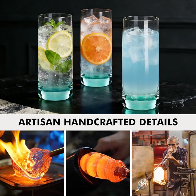 Green Highball Glasses Set of 6,13oz Drinking Glass Cups for Mixed Drink Cocktail, Beer, Mojito, Water and Juice,Thick Tall Crystal Glassware for Kitchen, Restaurant, Home Bar and Parties - Image 7