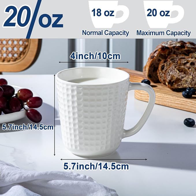 Large Coffee Mugs, 20 oz Ceramic Coffee Cups with Handle, 2PCS, White | Porcelain Big Coffee Mug for Office & Home, Latte Cocoa, Microwave & Dishwasher Safe, Lead-Free, Wedding & Housewarming Gift - Image 5
