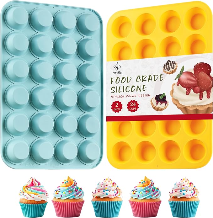 VRUIFA 2PCS Silicone Mini Muffin Pan, 24 Cups Nonstick Mini Cupcake Pan for Baking, BPA Free and Dishwasher Safe, Great for Making Muffin Cakes, Tart, Bread and Egg Bites by Unknown