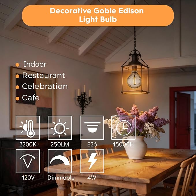 G125 Edison LED Bulb,4W Dimmable E26,2200K Smoke Striated Glass | Vintage Oversized Large Edison Bulb, Soft Warm Lighting, Dim, Widely Used In Stores, Coffee Shops & Indoor Outdoor Scenes - Image 4