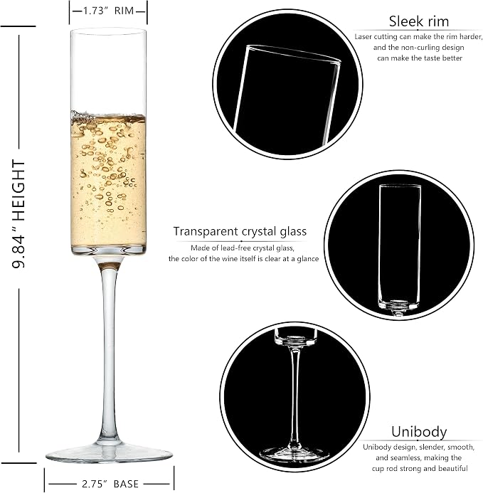BACLIFE Crystal Champagne Flutes Set of 6 - Hand Blown Champagne Glasses With Long Stem - 6.5 oz Elegant Sparkling Wine Stemware - Unique Gift for Christmas Day,Birthday,Wedding - Clear - Image 3